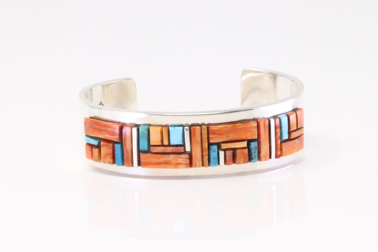 Native America Navajo Sterling Silver Multi-Color Stone Inlay Bracelet Cuff By Patricia Ed Becenti. (1 of 4)