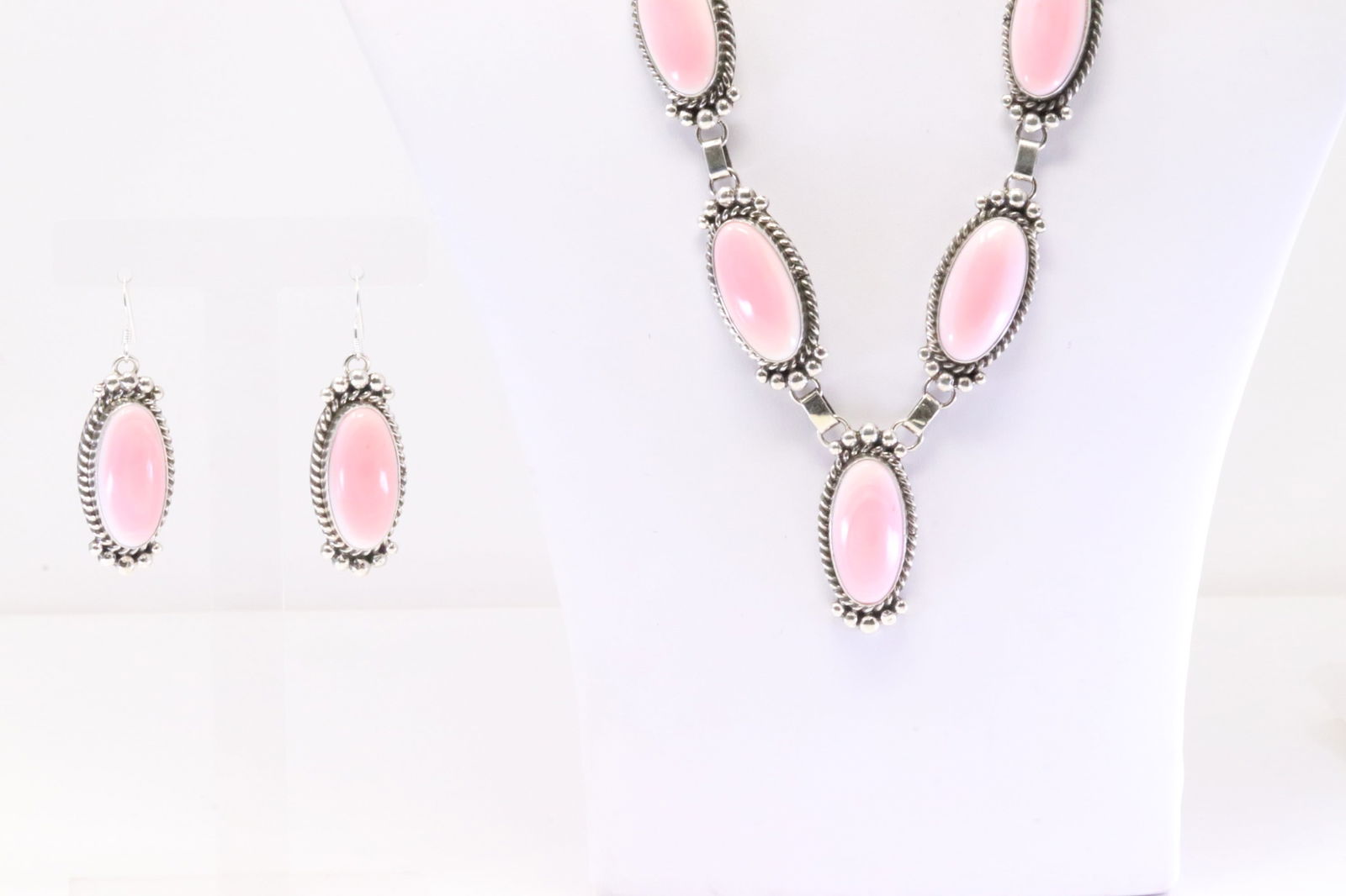 Native American Navajo Sterling Silver Pink Conch Shell Necklace & Earring's Set By Mary Ann (1 of 7)