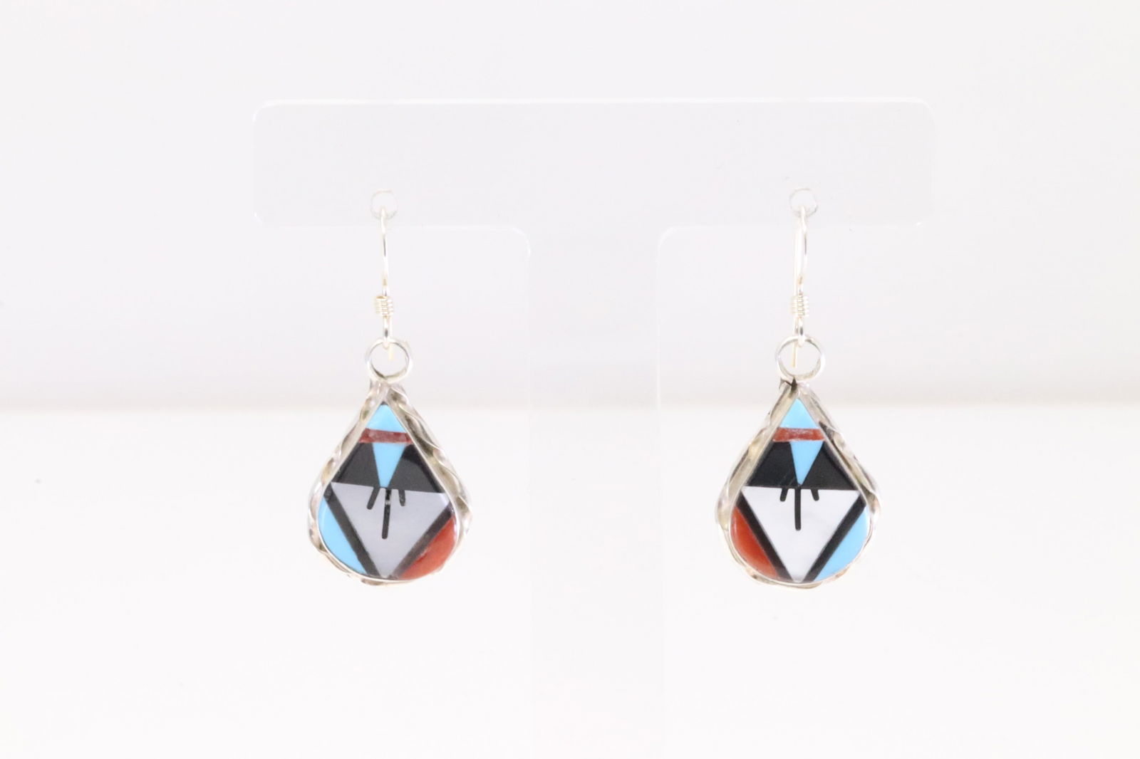 Native America Zuni Sterling Silver Multi-Color Stone Inlay Dangling Earring's By W.C.N. (1 of 4)