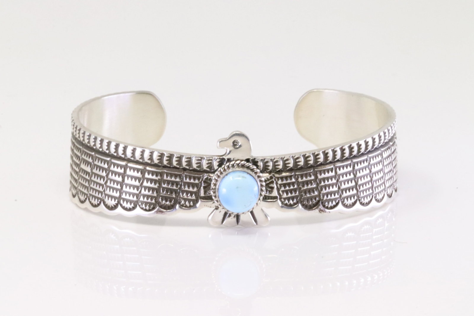 Native America Navajo Sterling Silver Golden Hill Turquoise Thunderbird Bracelet By Darell Cadman.: This is a Native America Navajo Sterling Silver Golden Hill Turquoise Thunderbird Bracelet By Darell Cadman.