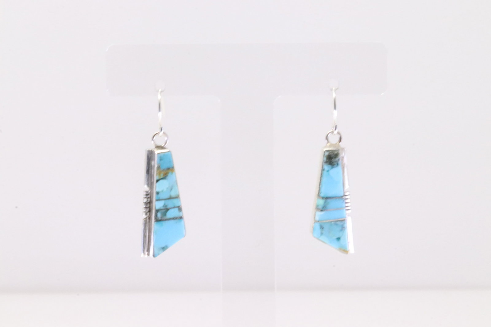 Native America Navajo Sterling Silver Kingman Turquoise Inlay Dangling Earring's By Steve Francisco.: This is a Native America Navajo Sterling Silver Kingman Turquoise Inlay Dangling Earring's By Steve Francisco.