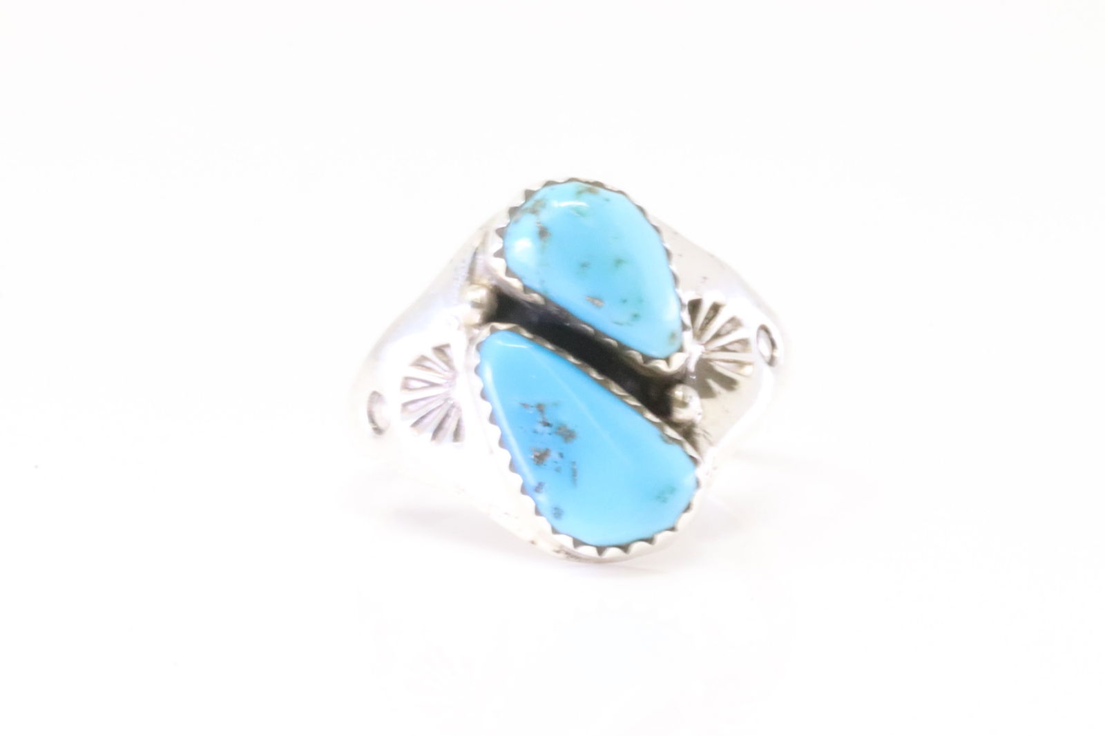 Native America Zuni Sterling Silver Turquoise Ring By M.L. (1 of 4)