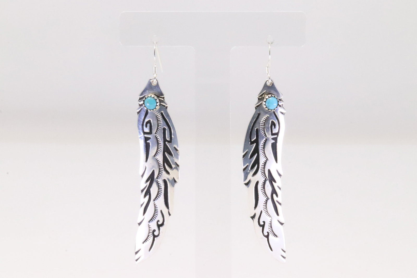 Native America Navajo Sterling Silver Turquoise Feather Dangling Earring's By T&R Singer.: This is a Native America Navajo Sterling Silver Turquoise Feather Dangling Earring's By T&R Singer.