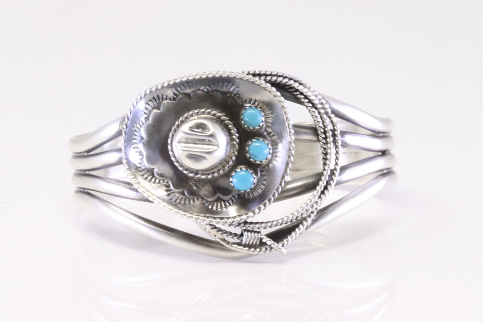 Native America Navajo Sterling Silver Turquoise Cowboy Bracelet Cuff By  Bobby Platero. (1 of 4)