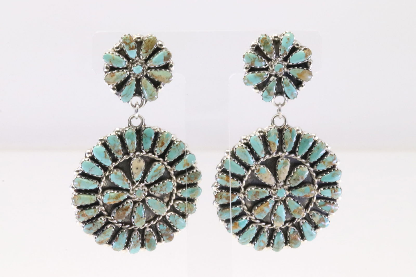 Native America Navajo Sterling Silver Synthetic Turquoise Post / Dangling Earring's By M.B. No (1 of 4)