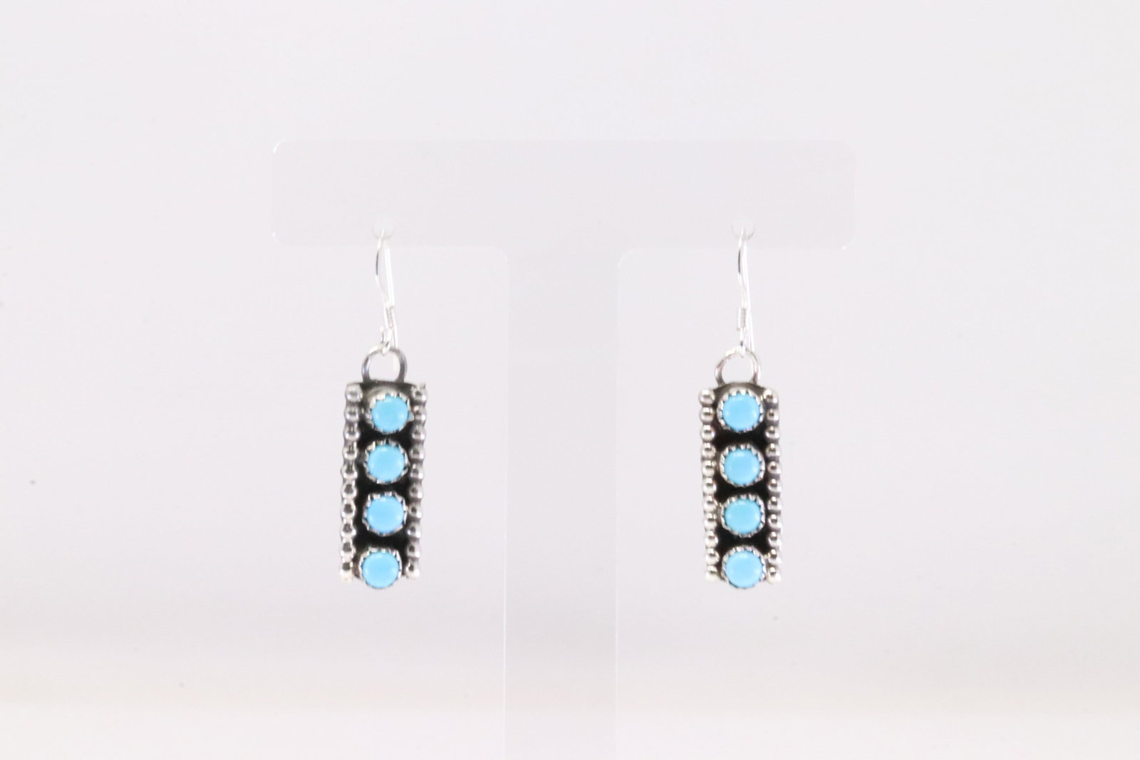 Native America Navajo Sterling Silver Turquoise Dangling Earring's By Janice Spencer.: This is a Native America Navajo Sterling Silver Turquoise Dangling Earring's By Janice Spencer.