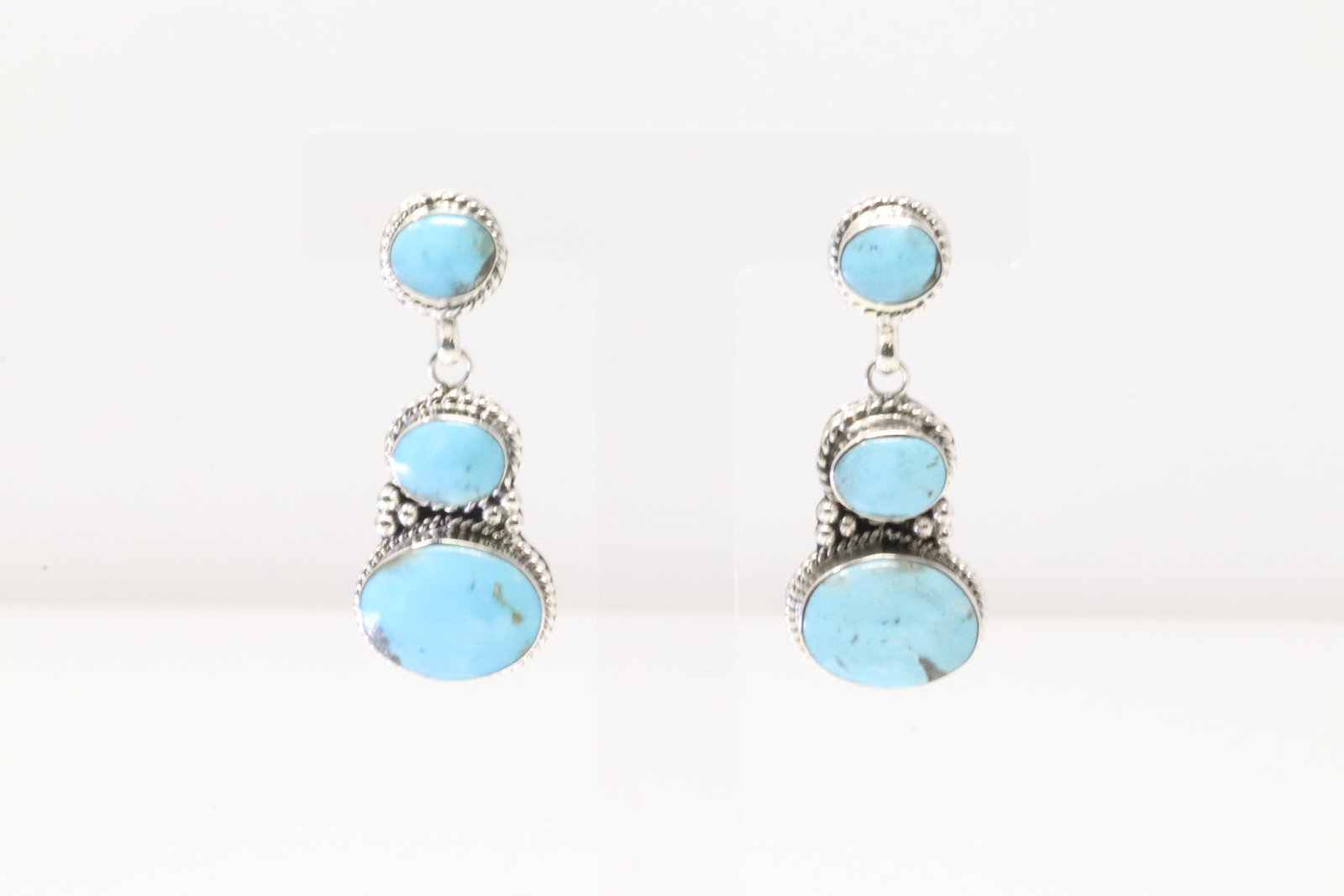 Native America Navajo Sterling Silver Turquoise Post / Dangling Earring's By Greg Yazzie.: This is a Native America Navajo Sterling Silver Turquoise Post / Dangling Earring's By Greg Yazzie.