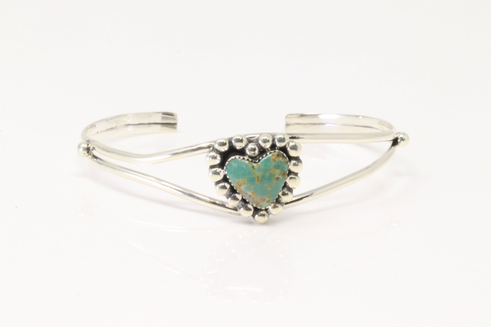 Native America Navajo Sterling Silver Turquoise Heart Bracelet Cuff By Sonyei Coho.: This is a Native America Navajo Sterling Silver Turquoise Heart Bracelet Cuff By Sonyei Coho.