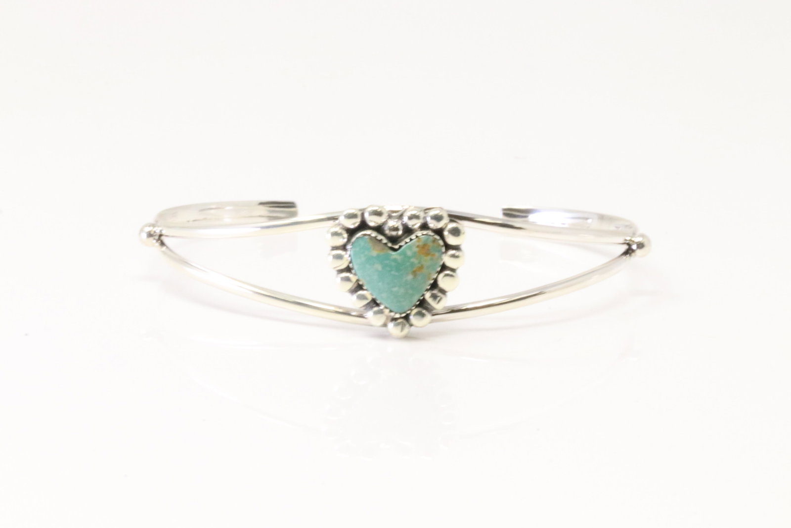 Native America Navajo Sterling Silver Turquoise Heart Bracelet Cuff By Sonyei Coho.: This is a Native America Navajo Sterling Silver Turquoise Heart Bracelet Cuff By Sonyei Coho.