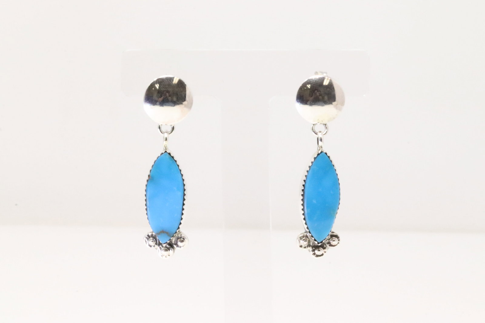 Native America Navajo Sterling Silver Turquoise Post / Dangling Earring's By Selina Warner.: This is a Native America Navajo Sterling Silver Turquoise Post / Dangling Earring's By Selina Warner.