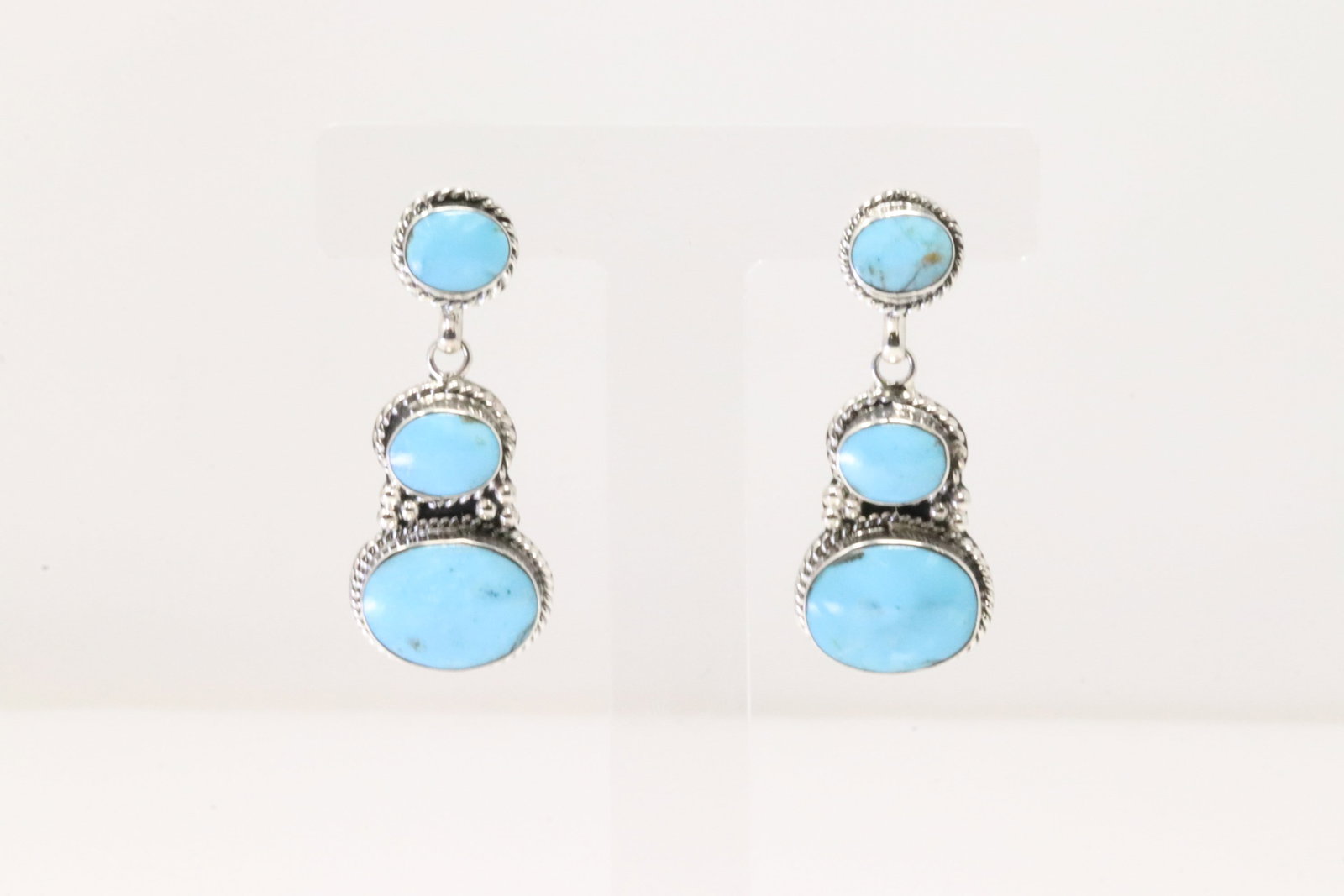 Native America Navajo Sterling Silver Turquoise Post / Dangling Earring's By Greg Yazzie.: This is a Native America Navajo Sterling Silver Turquoise Post / Dangling Earring's By Greg Yazzie.