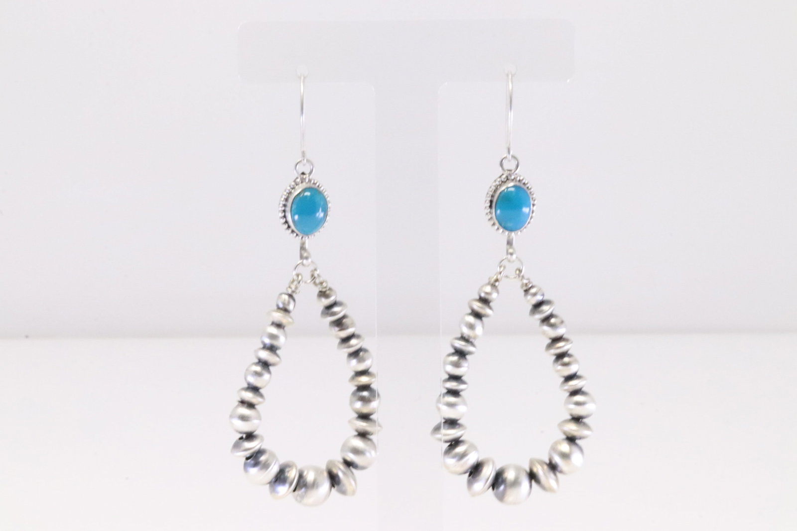 Native America Navajo Sterling Silver Turquoise / Pearl Beaded Dangling Earring's By Rena Begay.: This is a Native America Navajo Sterling Silver Turquoise / Pearl Beaded Dangling Earring's By Rena Begay.