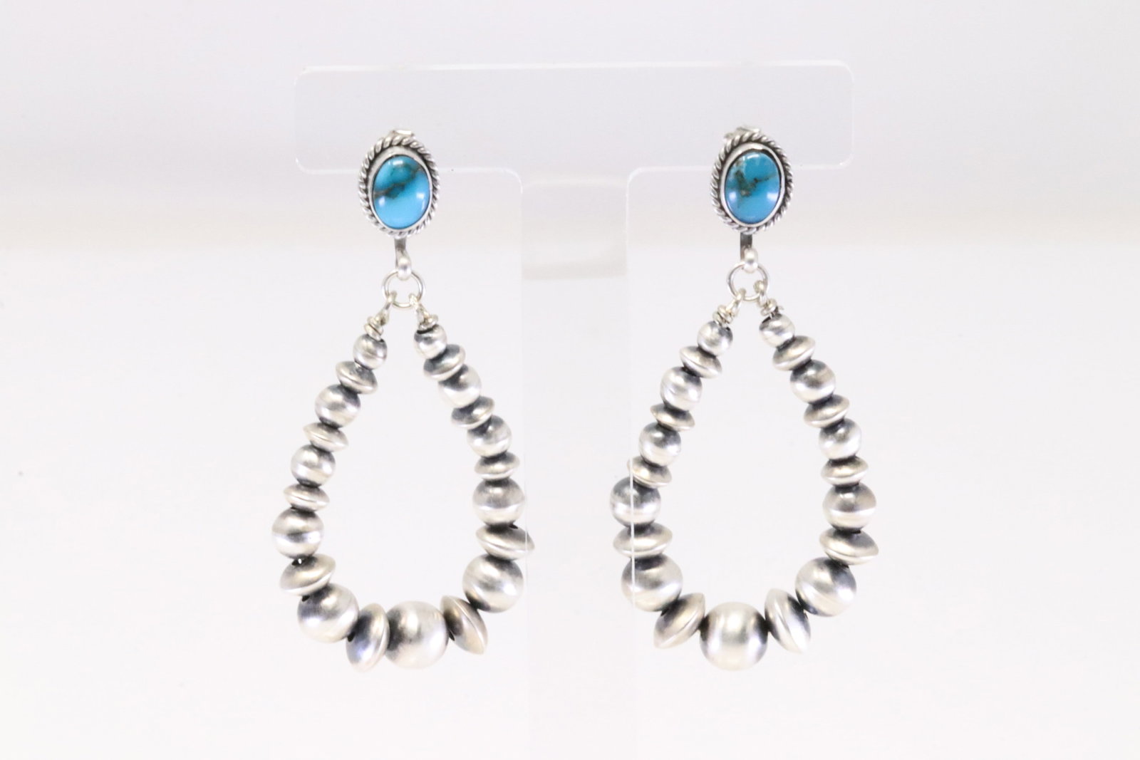 Native America Navajo Sterling Silver Turquoise & Beaded Post / Dangling Earring's By Rena Begay.: This is a Native America Navajo Sterling Silver Turquoise & Beaded Post / Dangling Earring's By Rena Begay.