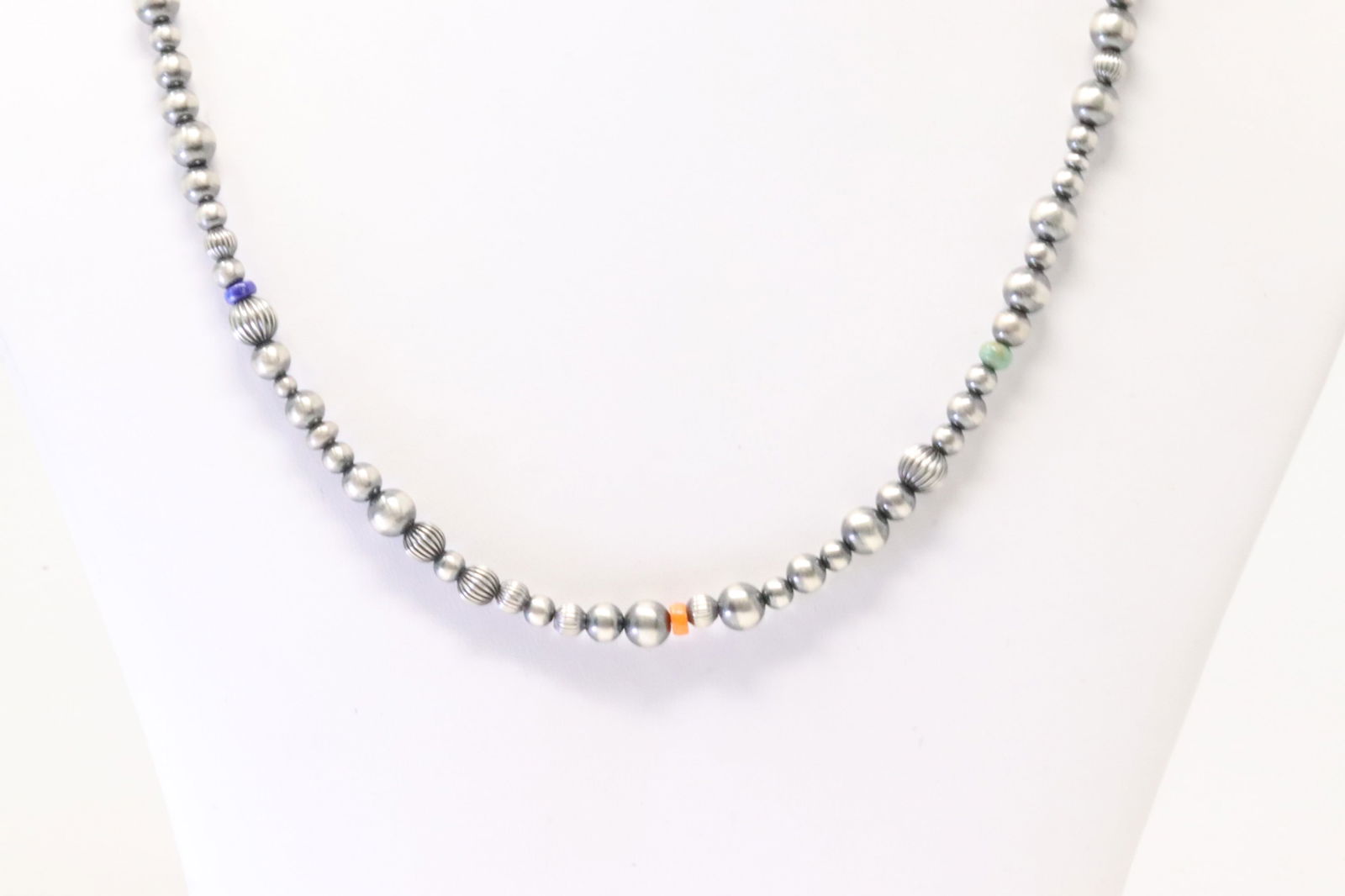 Native America Navajo Sterling Silver Multi-Color Stone & Pearl Beaded Necklace. (1 of 4)