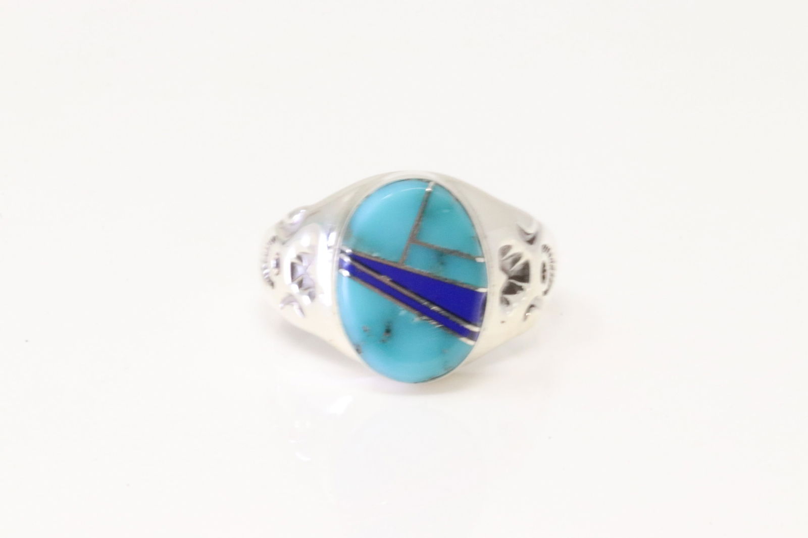 Native America Zuni Sterling Silver Lapis & Turquoise Ring By P.L.L. (1 of 4)