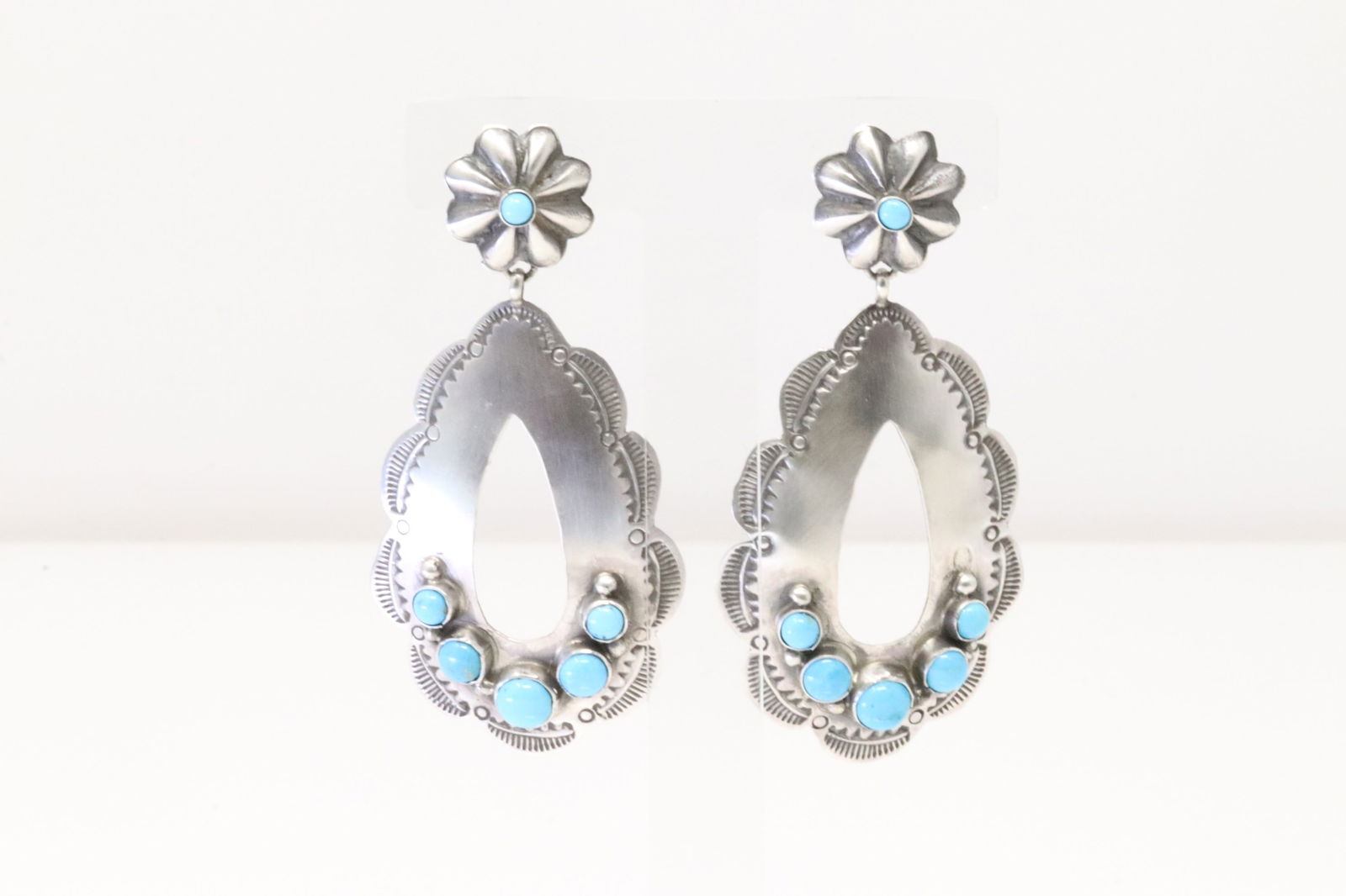 Native America Navajo Sterling Silver Turquoise Post / Dangling Earring's By Rita Lee. (1 of 4)