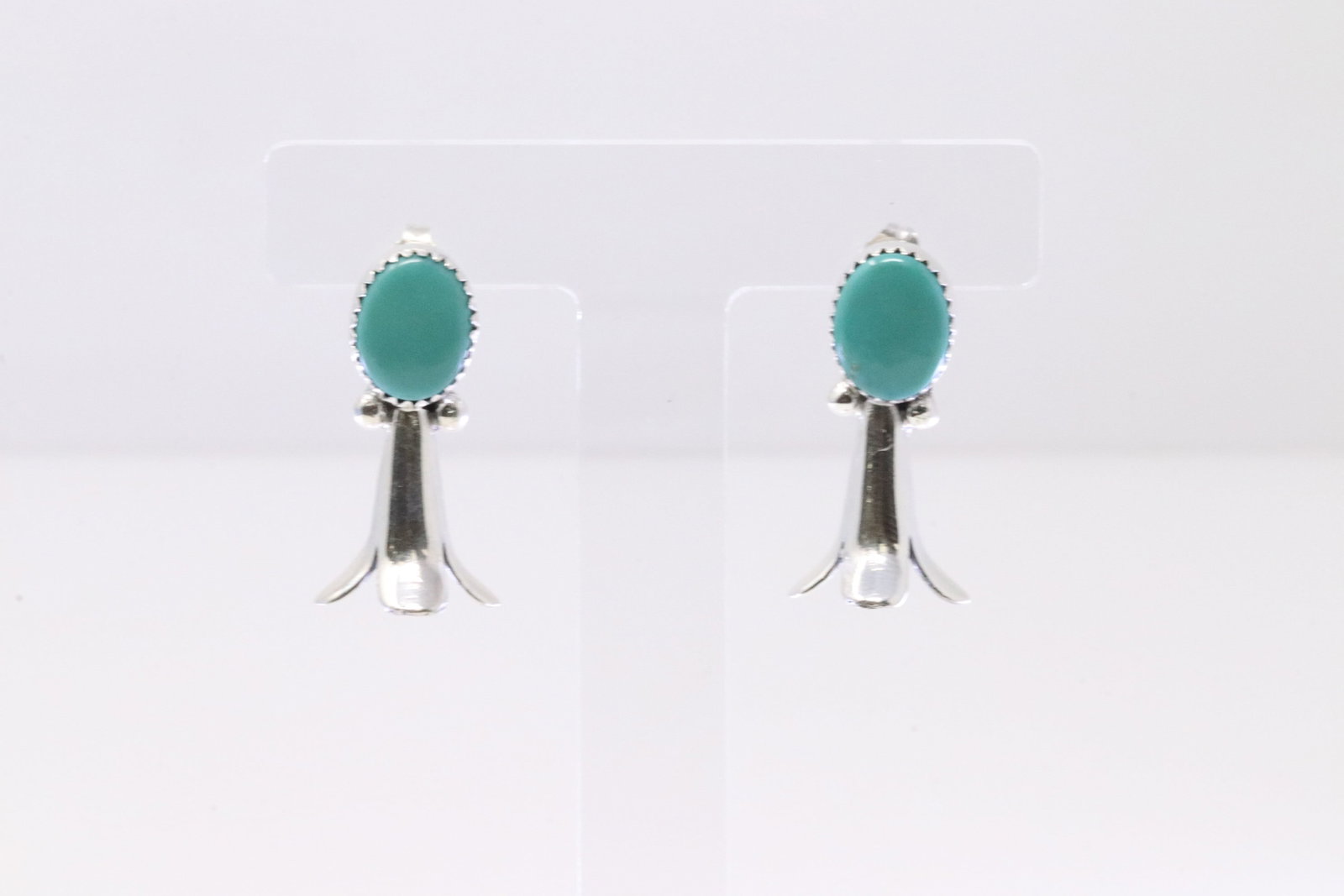 Native America Navajo Sterling Silver Turquoise Squash Blossom Post Earring's By Jameson Garcia.: This is a Native America Navajo Sterling Silver Turquoise Squash Blossom Post Earring's By Jameson Garcia.