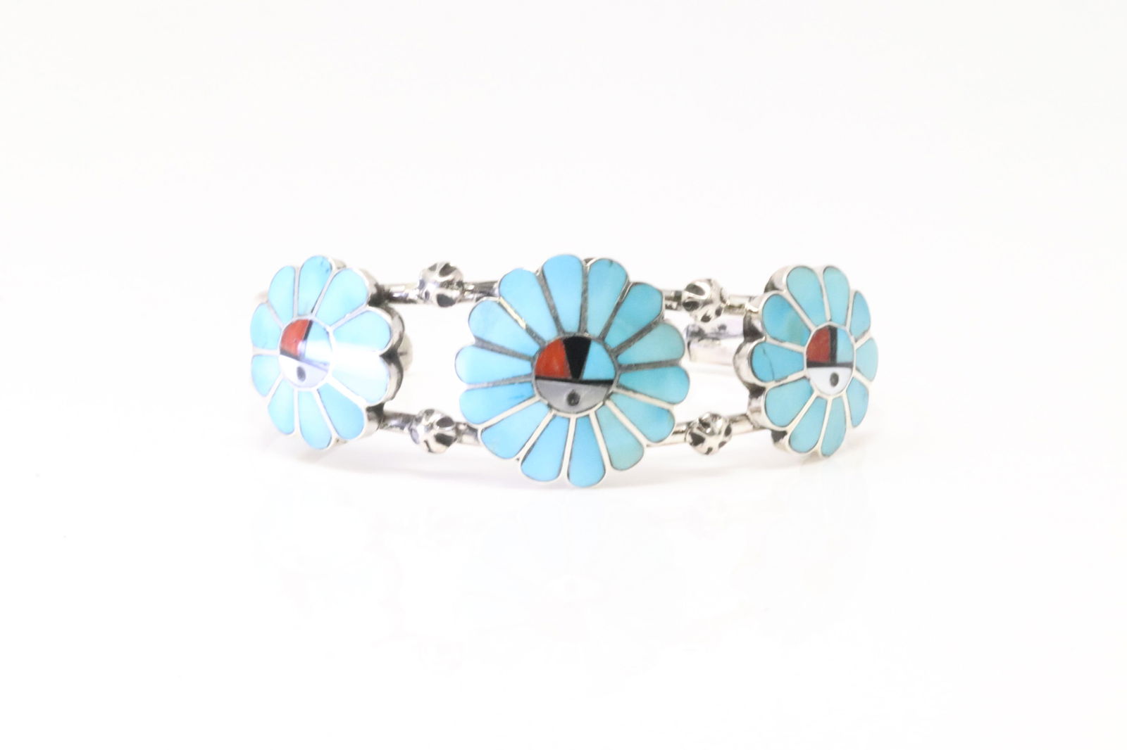 Native America Zuni Sterling Silver Multi-Color Stone Bracelet By Burdian Soseeah. (1 of 4)