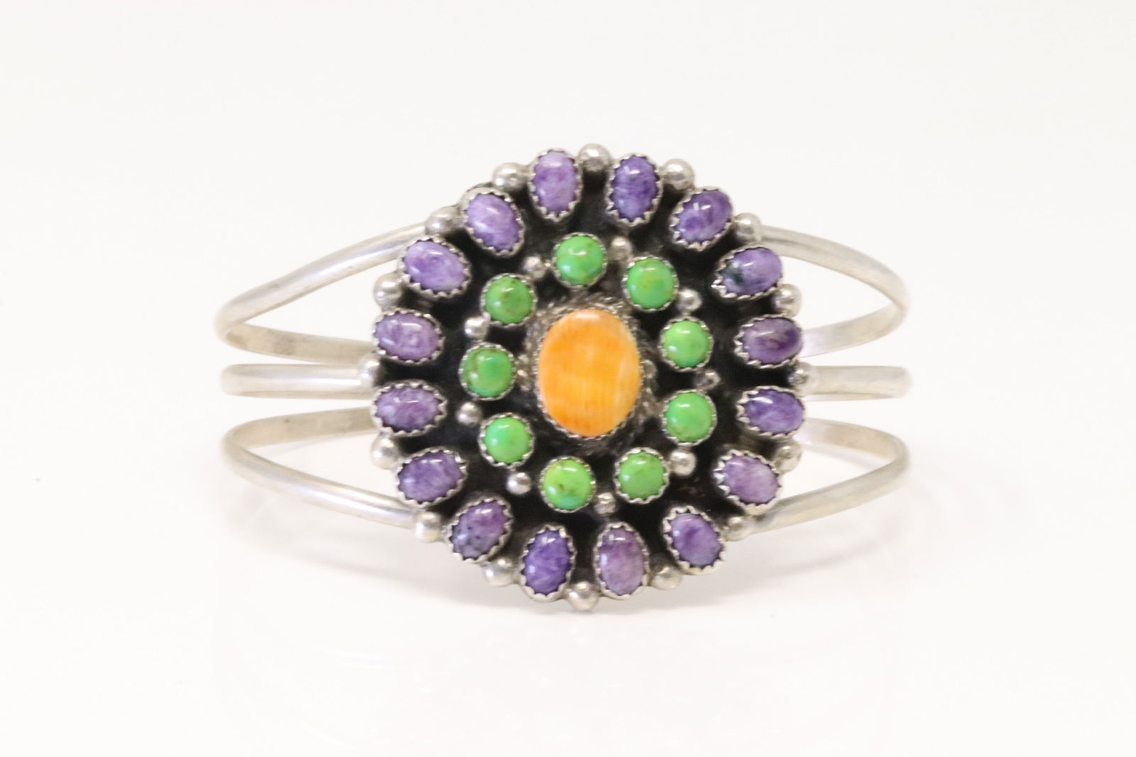 Native America Navajo Sterling Silver Multi-Color Stone BraceletBy R.B. (1 of 4)