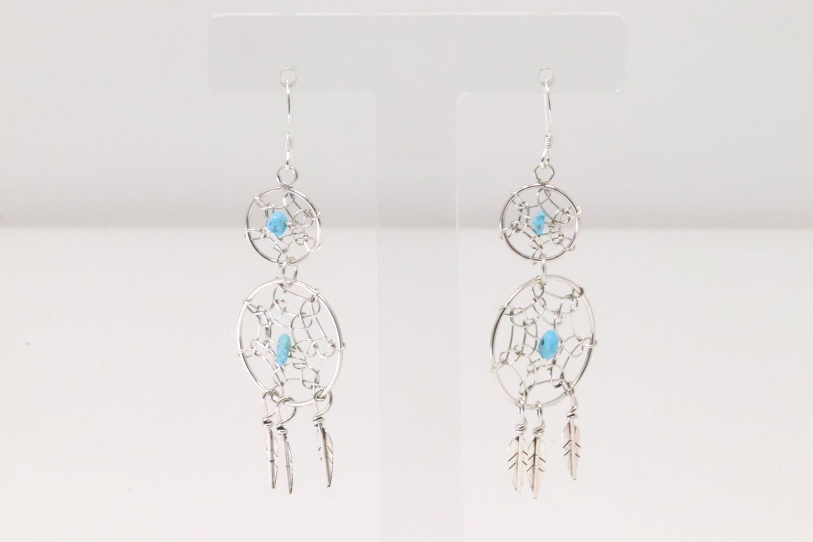 Native American Navajo Sterling Silver Turquoise Dreamcatcher Dangling Earring's By Lorenzo Arviso. (1 of 3)