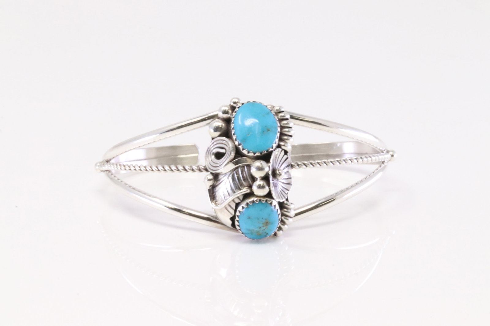 Native America Navajo Sterling Silver Turquoise Bracelet Cuff By Max Calladito.: This is a Native America Navajo Sterling Silver Turquoise Bracelet Cuff By Max Calladito.
