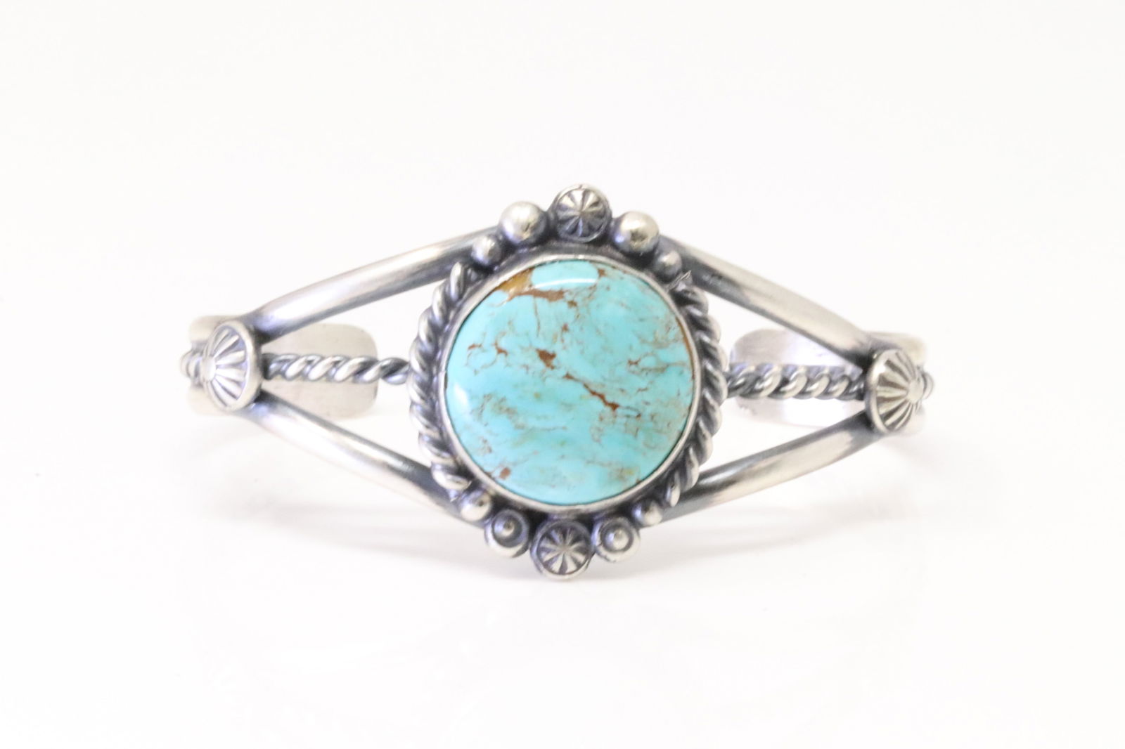Native America Navajo Sterling Silver Kingman Turquoise Bracelet Cuff By Robert Shakey. (1 of 4)