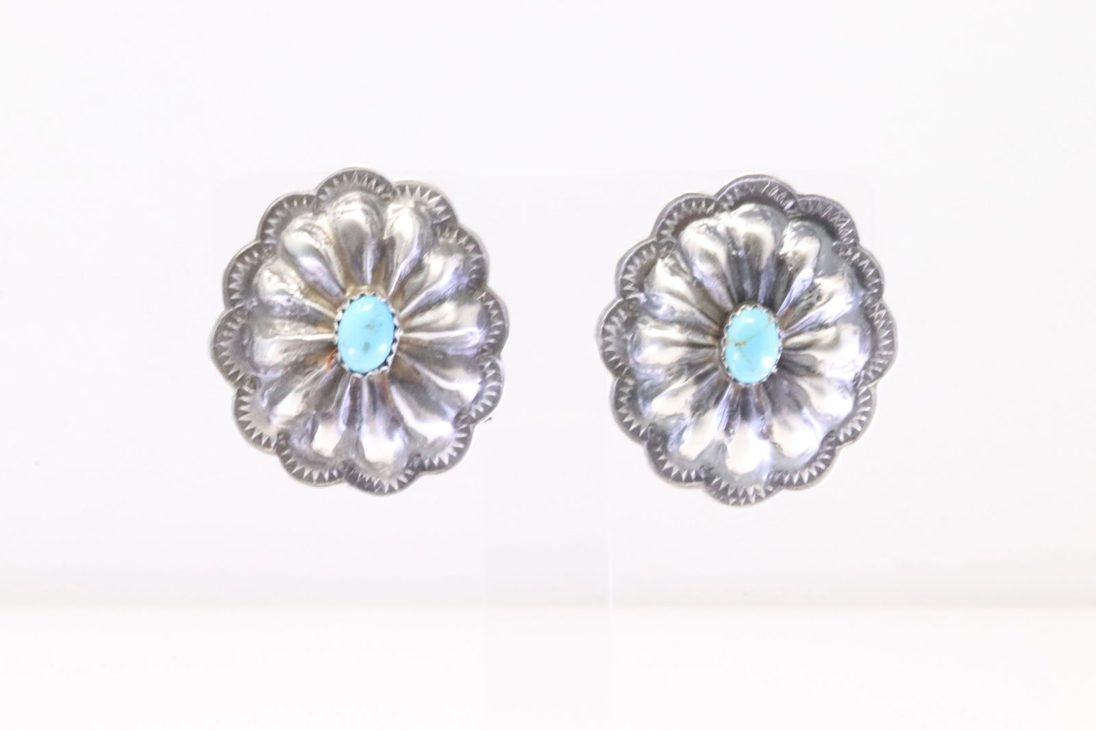 Native America Navajo Sterling Silver Turquoise Concho Post Earring's By Rita Lee. (1 of 4)