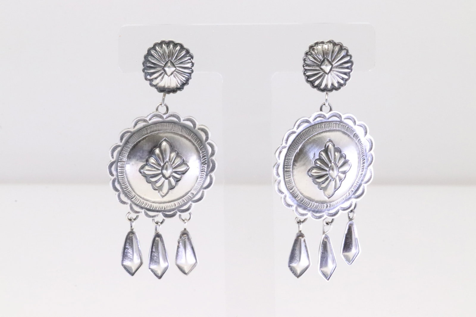 Native America Navajo Sterling Silver Stamped Post / Dangling Earring's By Terry Charlie.: This is a Native America Navajo Sterling Silver Stamped Post / Dangling Earring's By Terry Charlie.