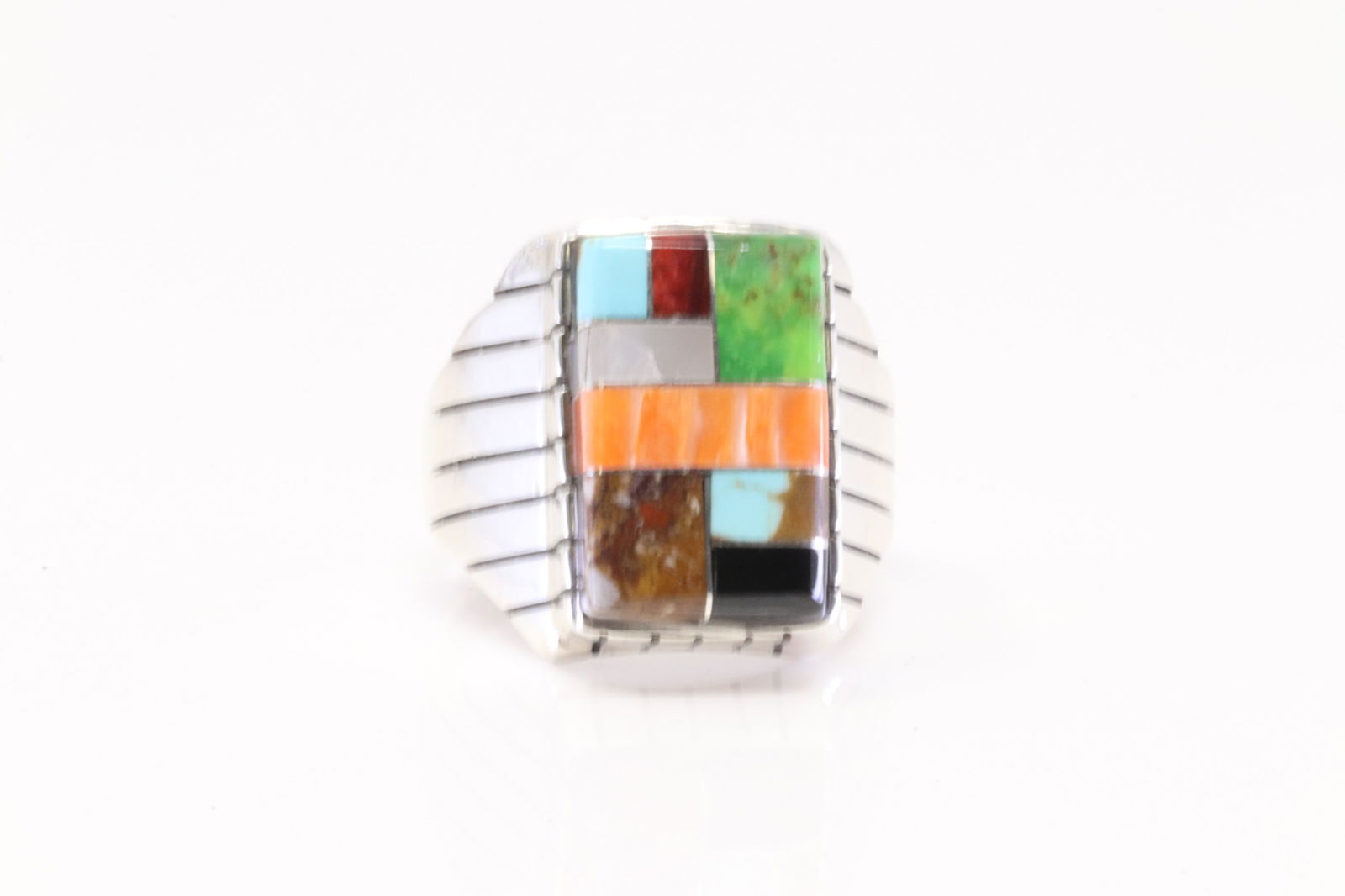Native America Navajo Sterling Silver Multi-Color Stone Inlay Ring By R. (1 of 4)