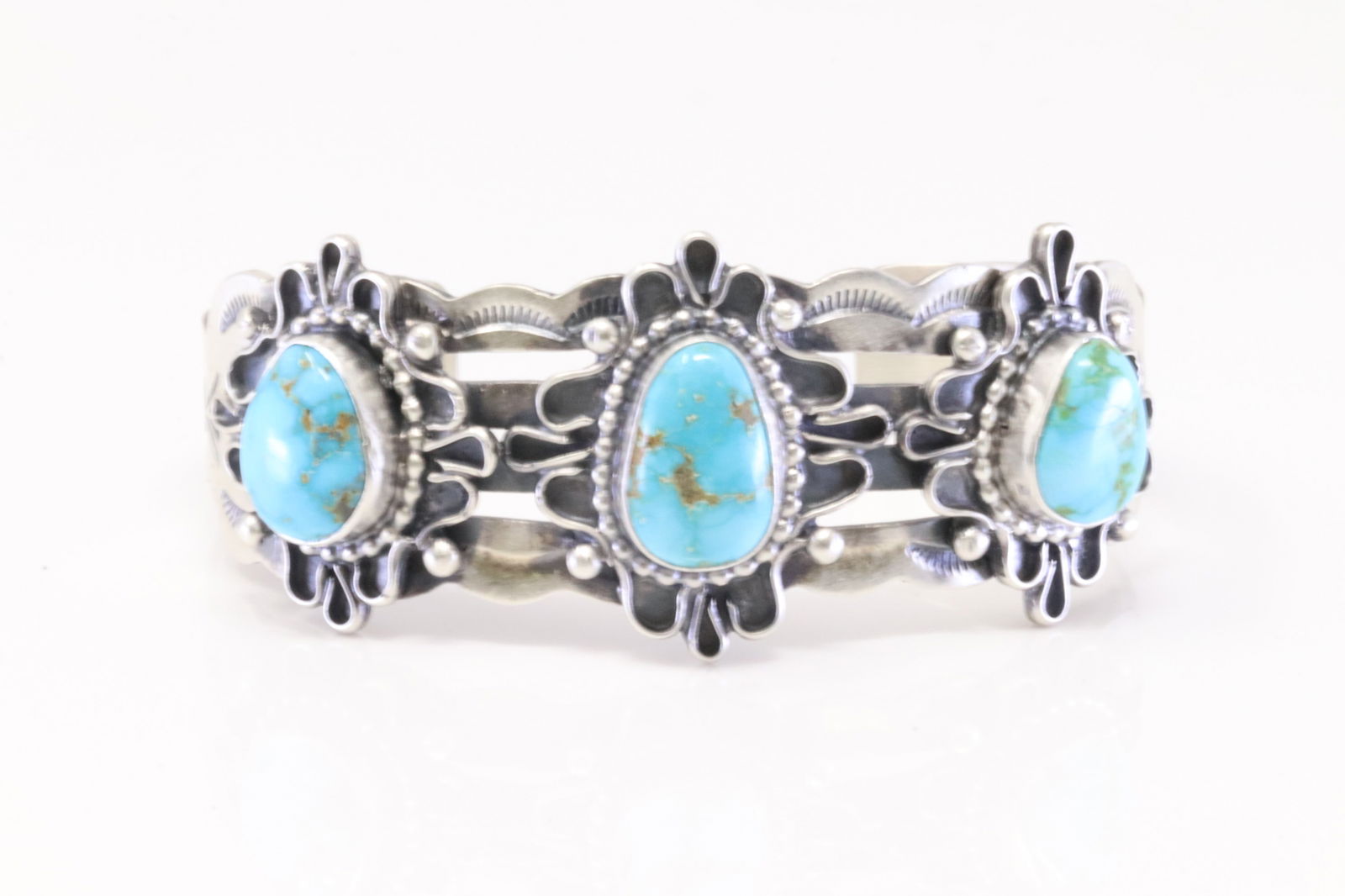 Native America Navajo Sterling Silver Sonora Gold Turquoise Bracelet Cuff By B.Johnson. (1 of 4)