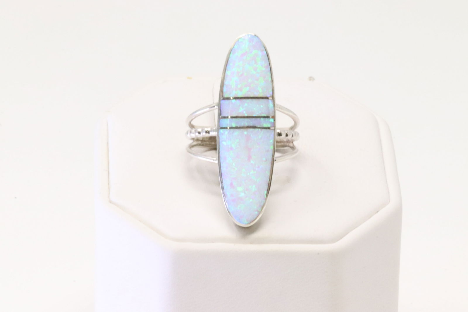 Native America Navajo Sterling Silver Synthetic Opal Inlay Ring By H.Smith. (1 of 4)