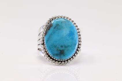 Native America Navajo Sterling Silver Turquoise Ring By Jeanette Saunders.