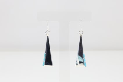 Native America Navajo Sterling Silver Turquoise Dangling Earring's By Leonard Jim.