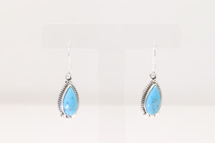 Native America Navajo Sterling Silver Turquoise Dangling Earring's By Sharon McCarthy.