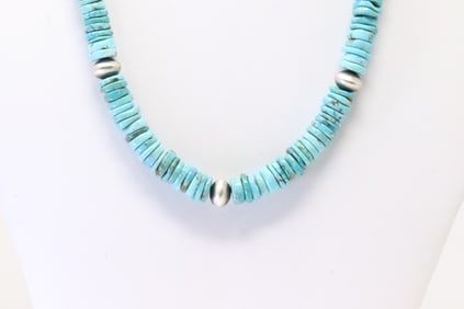 Native America Navajo Sterling Silver Pearl / Turquoise Necklace.