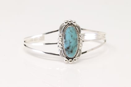 Native America Navajo Sterling Silver Turquoise Bracelet Cuff By Mike Smith.