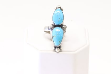 Native America Navajo Sterling Silver Turquoise Ring By Robert Shakey.