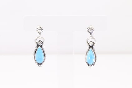 Native America Navajo Sterling Silver Turquoise Post / Dangling Earring's By Verley Betone.