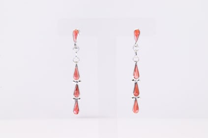 Native America Zuni Sterling Silver Spiny Oyster Post/Dangling Earring's By: Angela Gasper