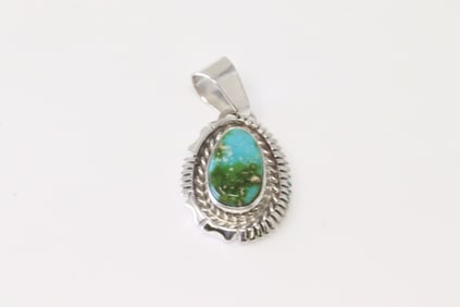Native America Navajo Sterling Silver Sonora Gold Turquoise Pendant By N.J.