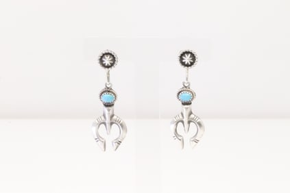 Native America Navajo Sterling Silver Turquoise Naja Post / Dangling Earring's By Annie Spencer.