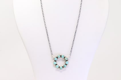 Native America Navajo Sterling Silver Kingman Turquoise Necklace By M.R.