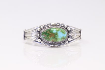 Native America Navajo Sterling Silver Sonora Gold Turquoise Bracelet Cuff By Jimmy Lee.