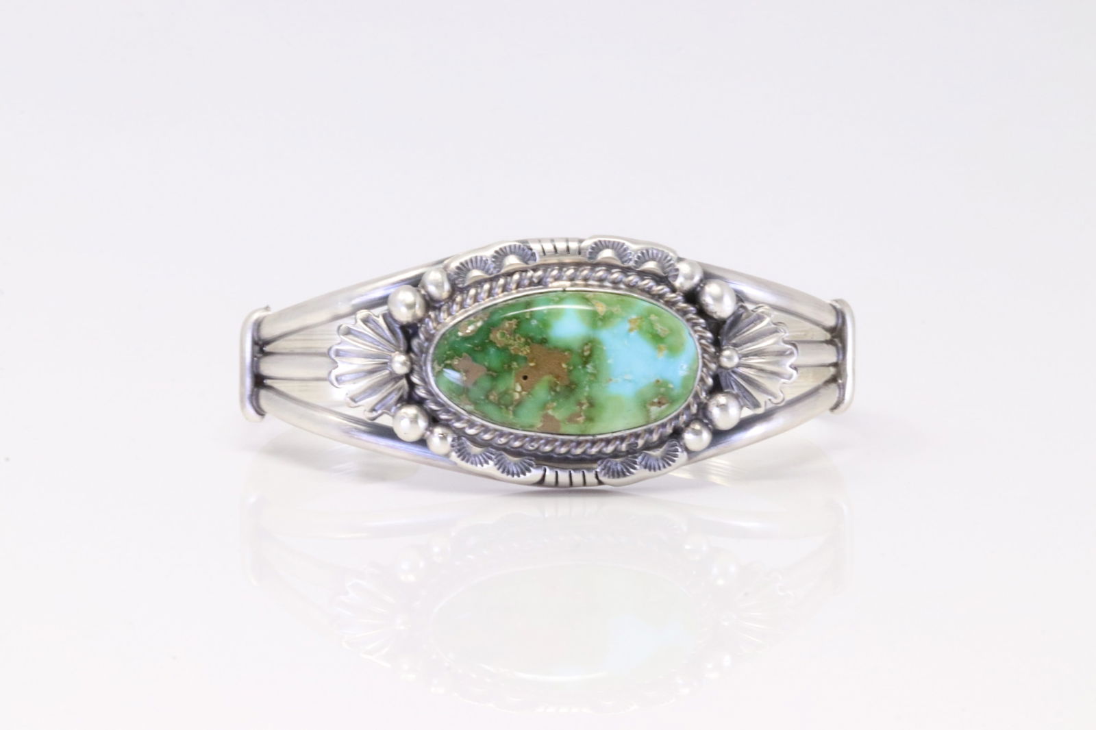 Native America Navajo Sterling Silver Sonora Gold Turquoise Bracelet Cuff By Jimmy Lee. (1 of 4)