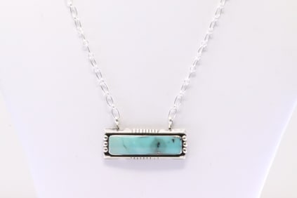 Native America Navajo Sterling Silver Turquoise Necklace By Phyllis A Smith.