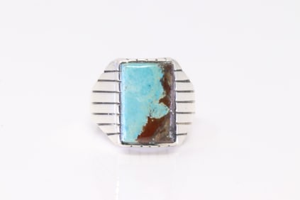 Native America Navajo Sterling Silver Men Turquoise Ring By R.