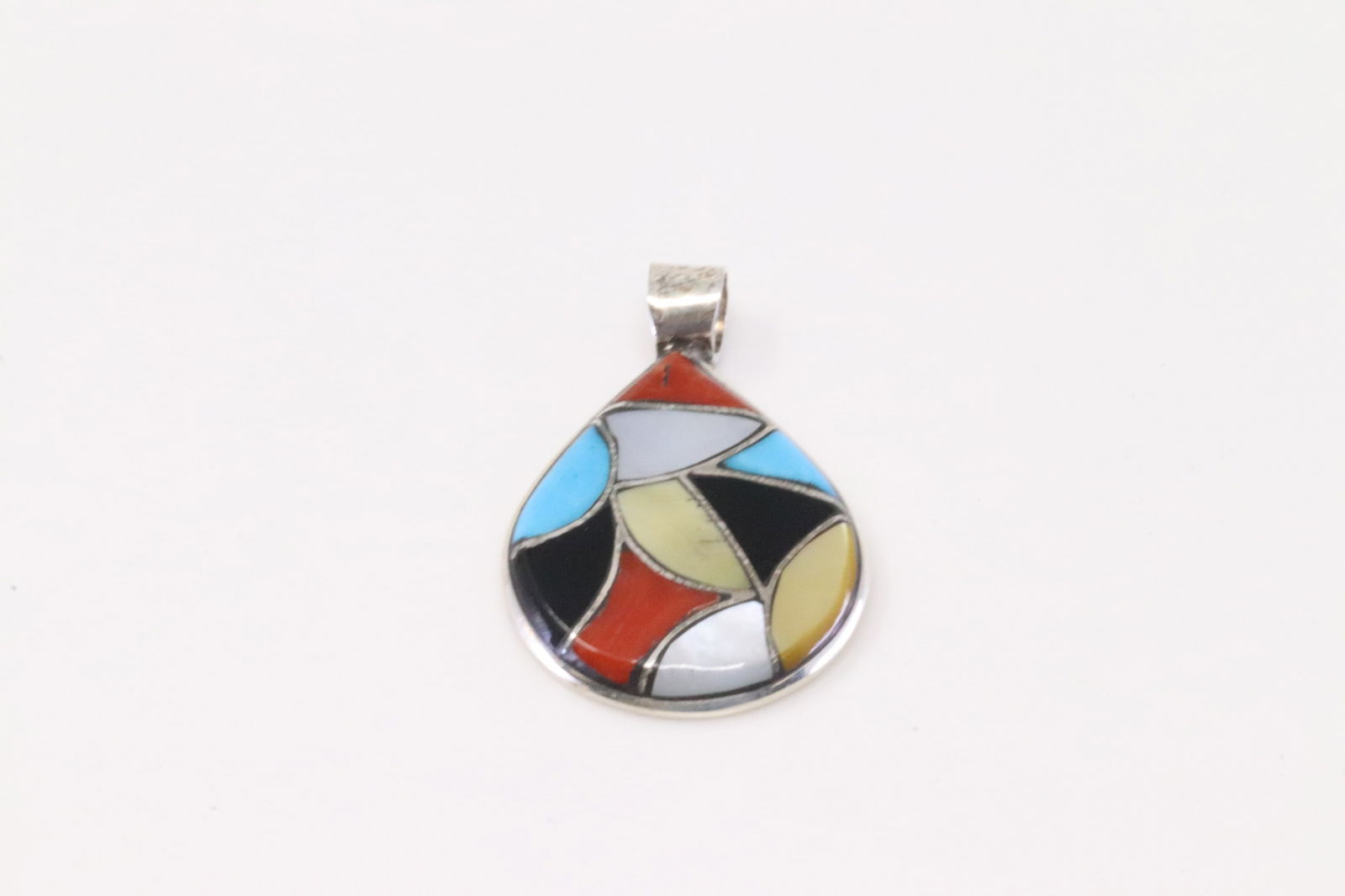 Native America Zuni Sterling Silver Multi-Color Stone Inlay Pendant By Laurenda Babelu. (1 of 3)