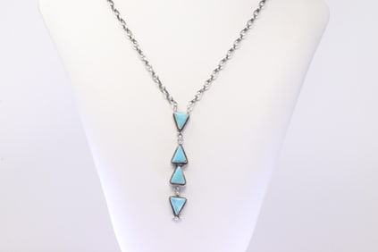 Native America Navajo Sterling Silver Kingman Turquiose Necklace By Judith Dixon