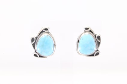 Native America Navajo Sterling Silver Turquoise Post Earring's By C.P.