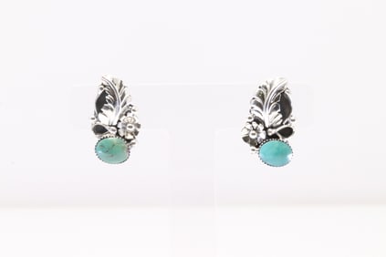 Native America Navajo Sterling Silver Turquoise Post Earring's By Leona Delgarito.
